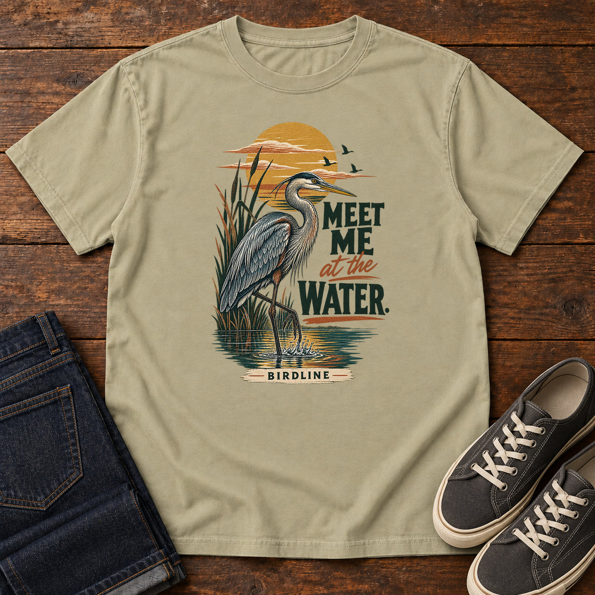 Meet Me at the Water Heron T-Shirt in Khaki