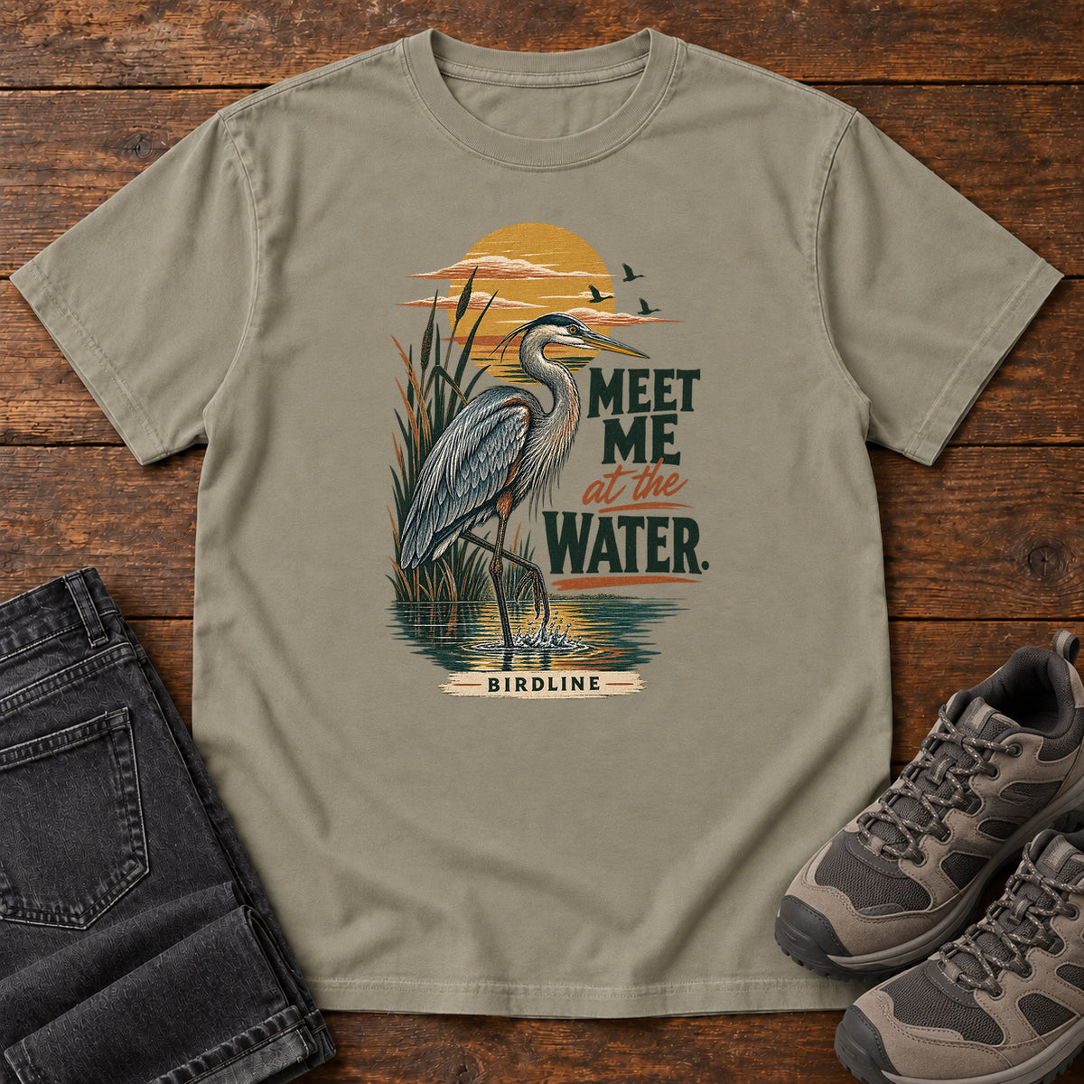 Meet Me at the Water Heron T-Shirt in Sandstone