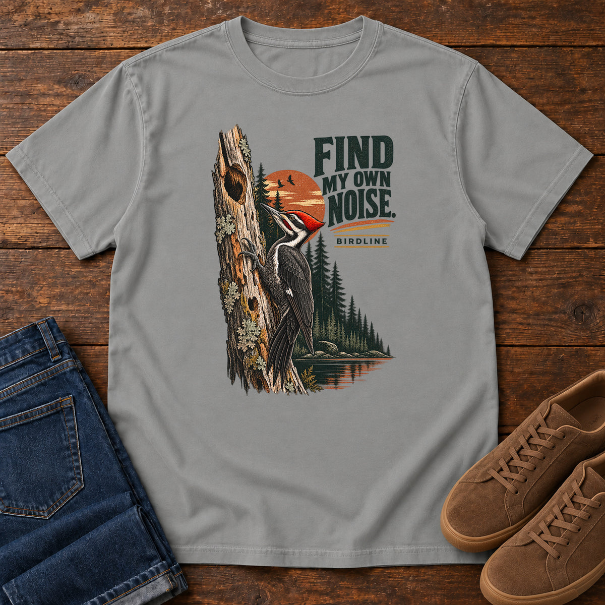 I Find My Own Noise Woodpecker T-Shirt in Grey