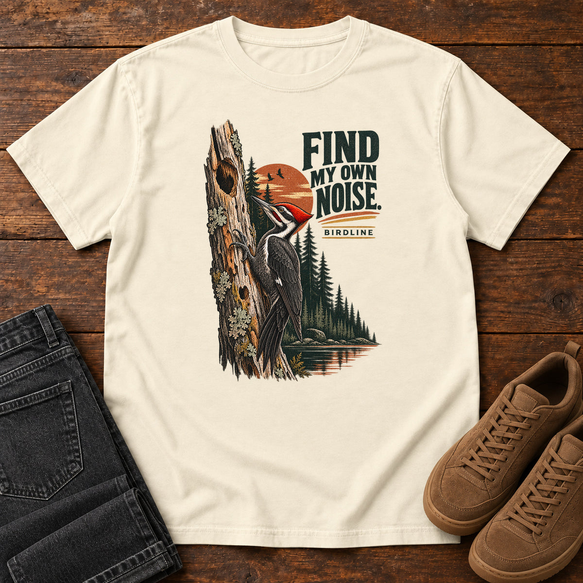 I Find My Own Noise Woodpecker T-Shirt in Ivory