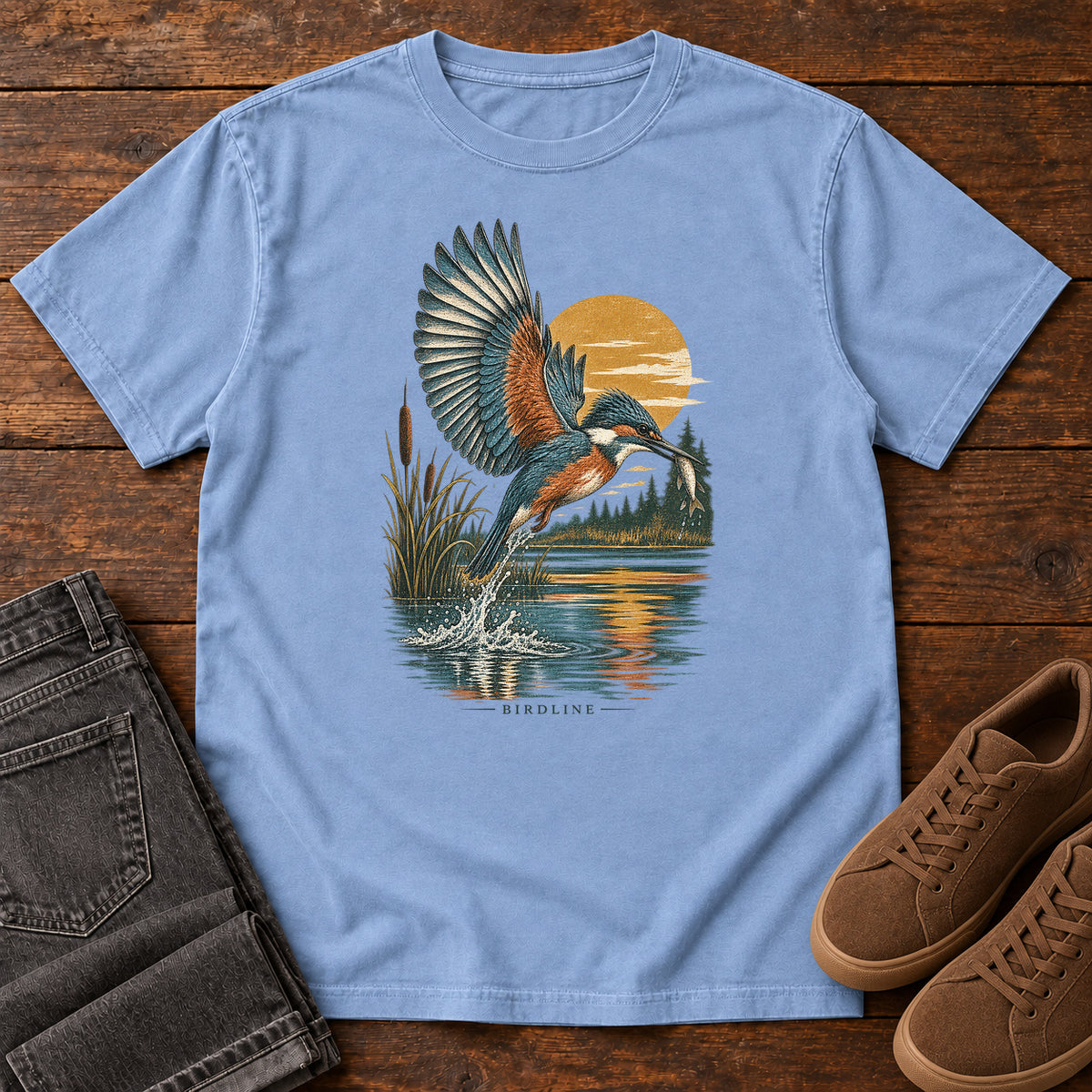 Kingfisher Sunset T-Shirt in Washed Denim