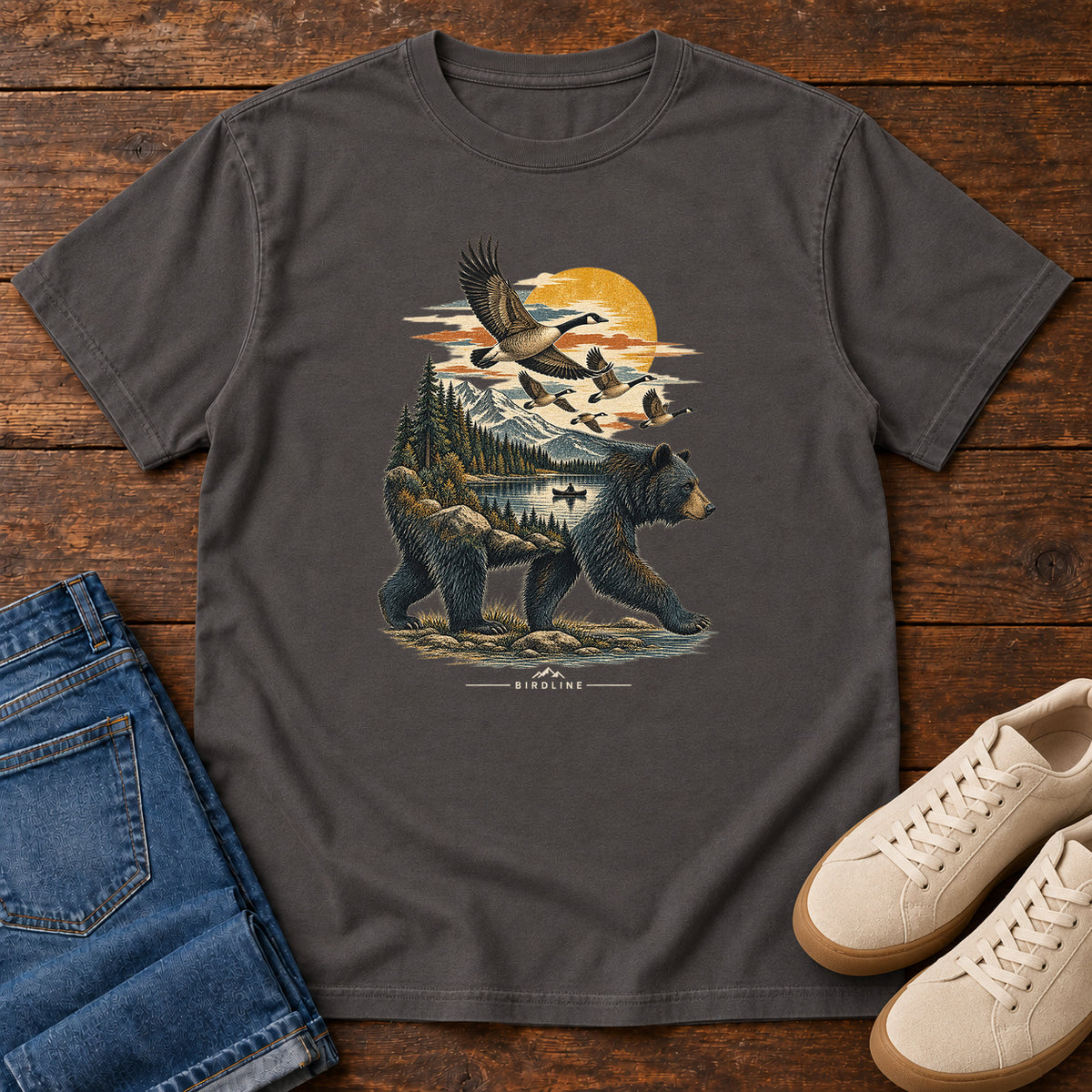Bear and Geese T-Shirt in Graphite