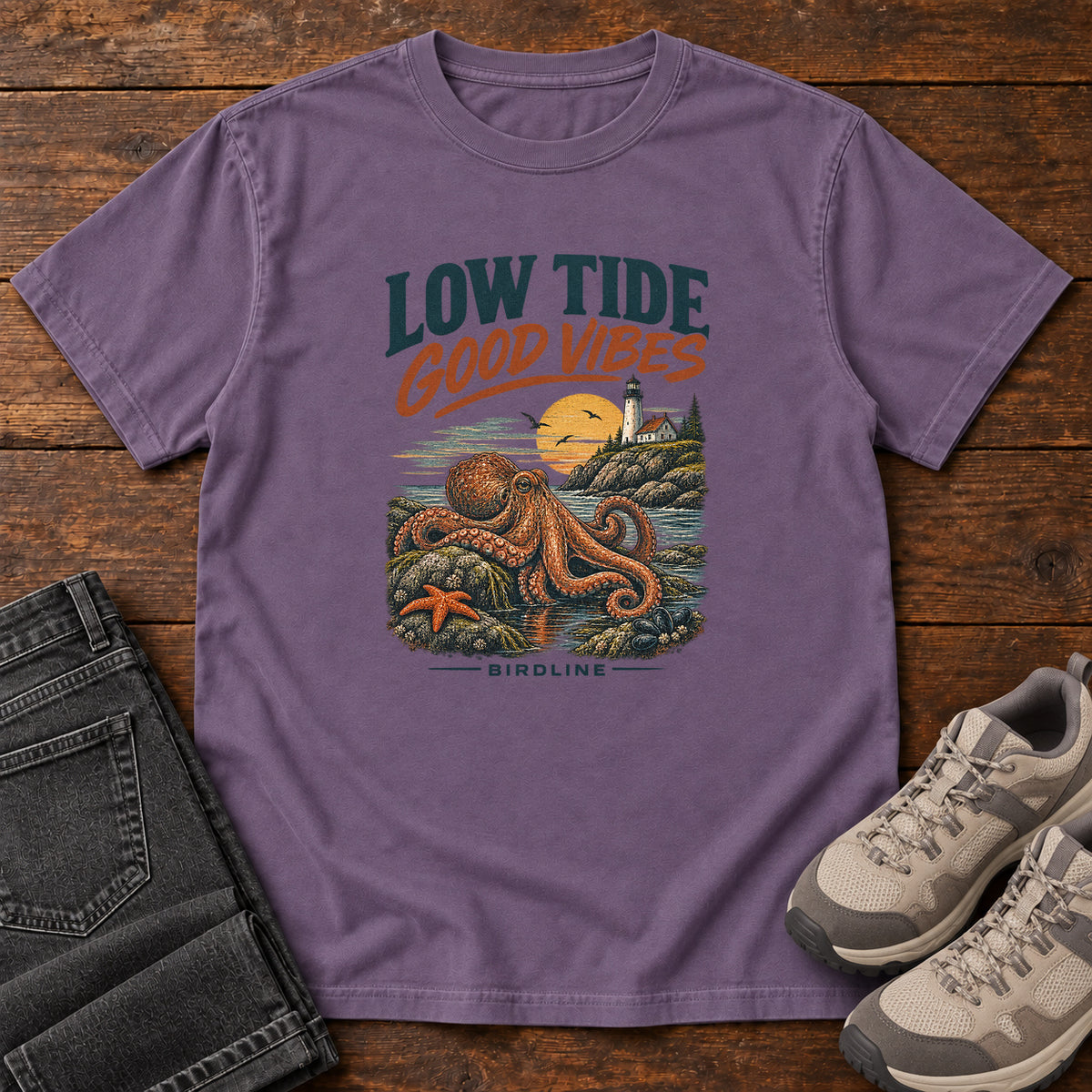 Low Tide Good Vibes Octopus T-Shirt in Grape