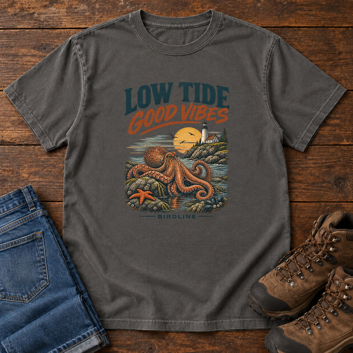 Low Tide Good Vibes Octopus T-Shirt in Pepper