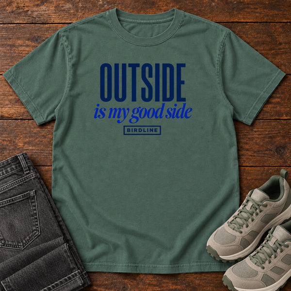 Outside Is My Good Side T-Shirt in Blue Spruce, front view
