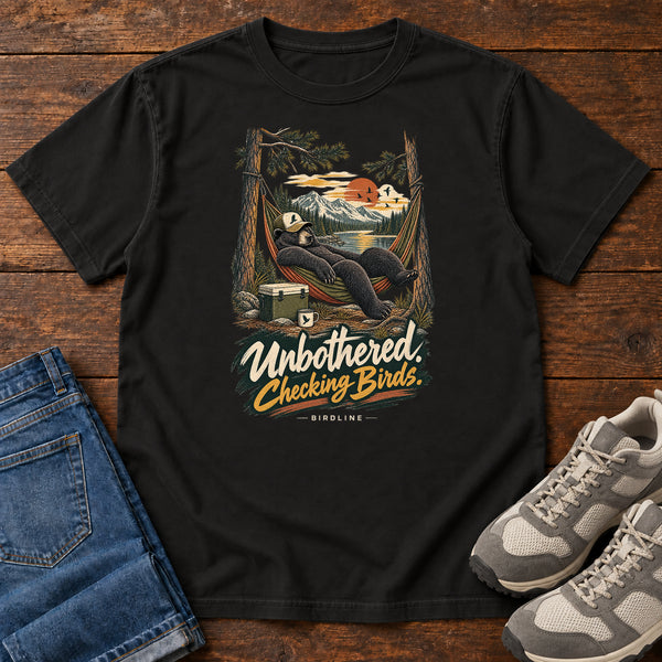 Unbothered Checking Birds Bear Hammock T-Shirt, alternate view