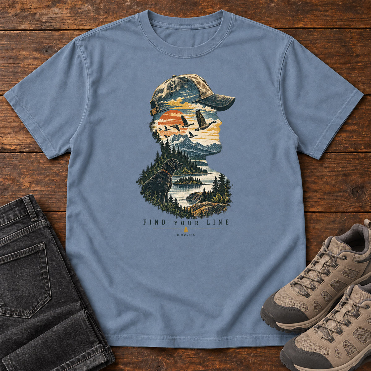 Find Your Line Birdwatcher T-Shirt in Blue Jean
