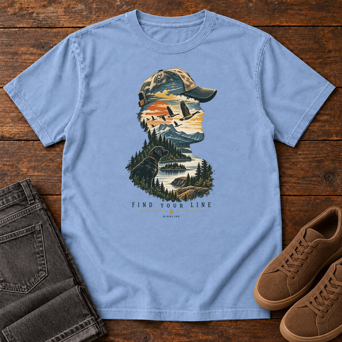 Find Your Line Birdwatcher T-Shirt in Washed Denim