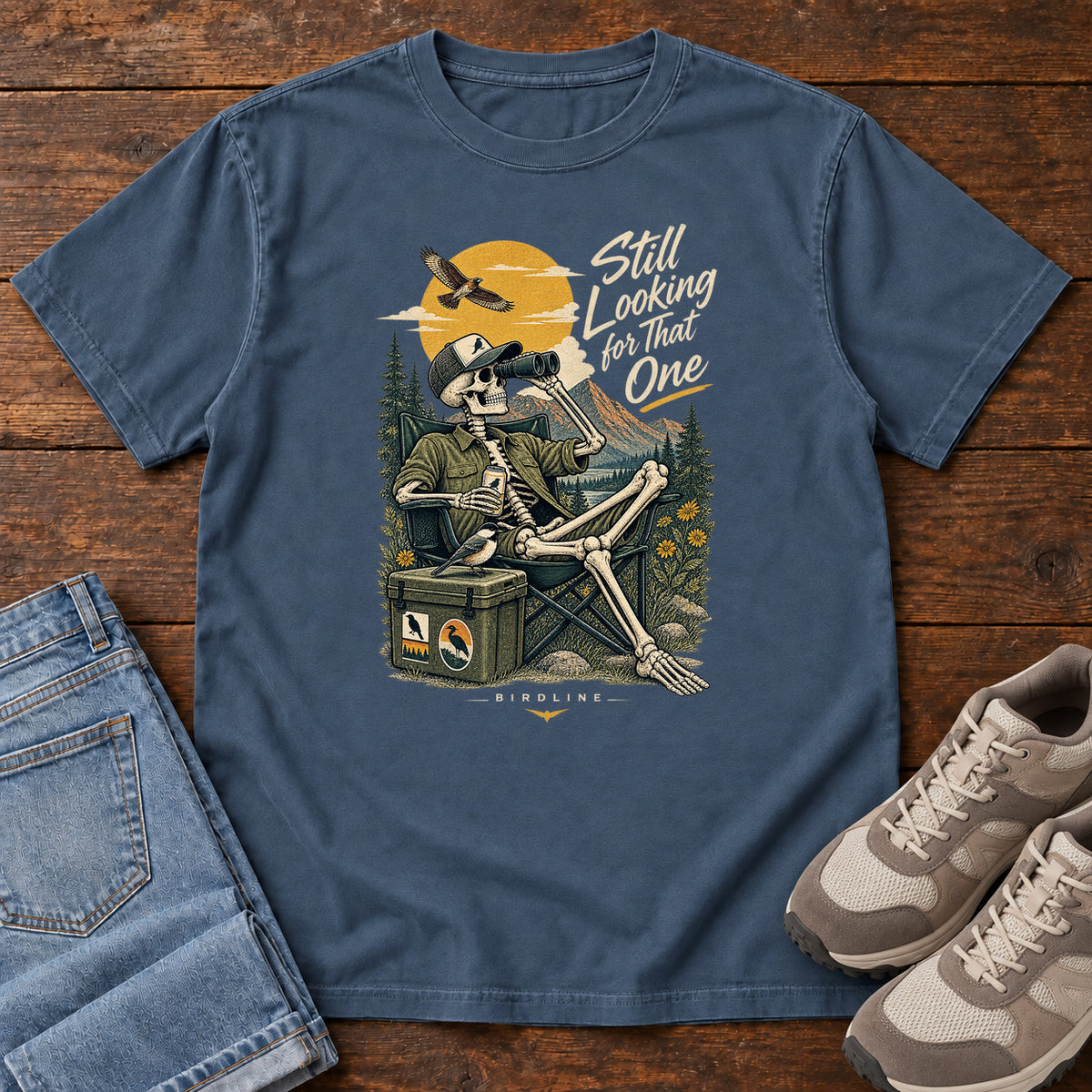 Still Looking for That One Skeleton Birdwatcher T-Shirt in Midnight