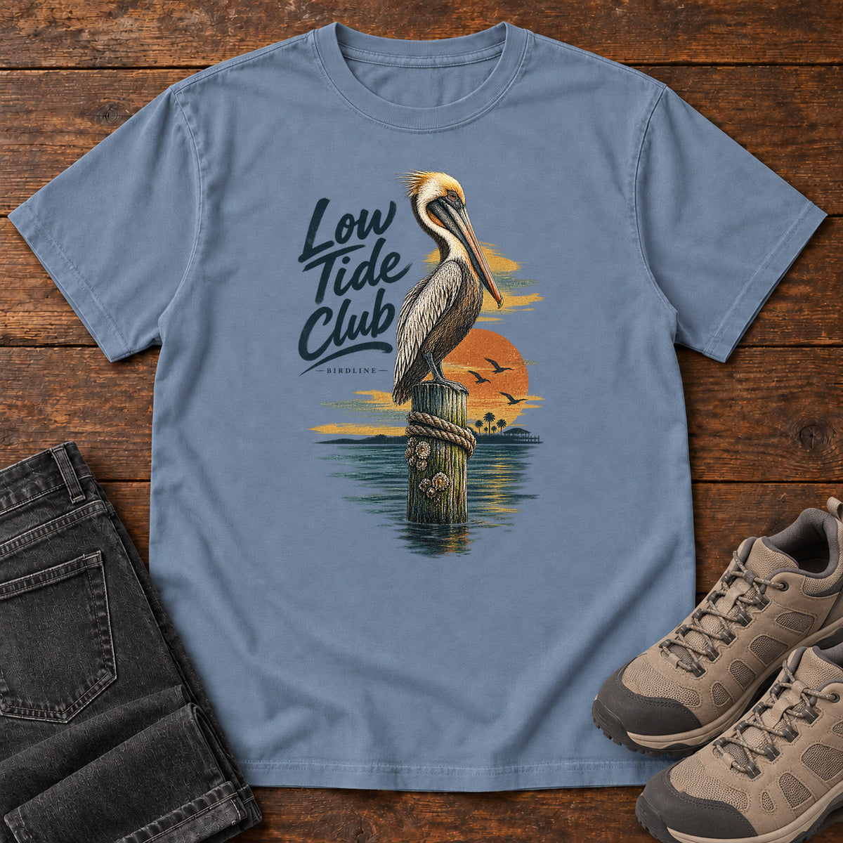 Low Tide Club Pelican T-Shirt in Blue Jean