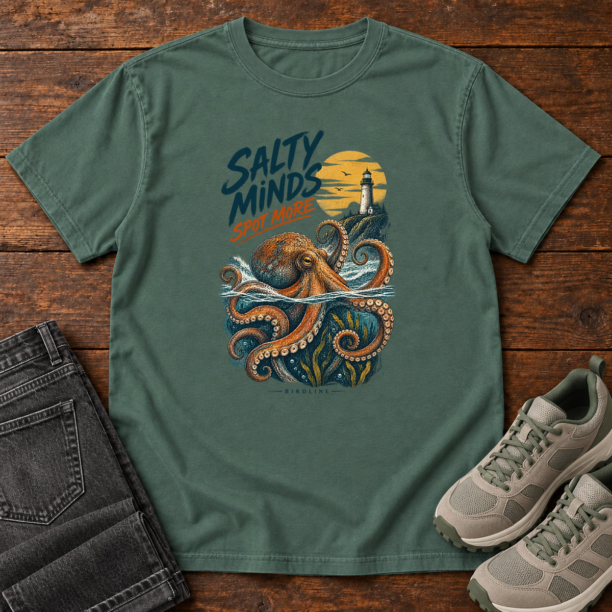 Salty Minds Spot More Octopus T-Shirt in Blue Spruce