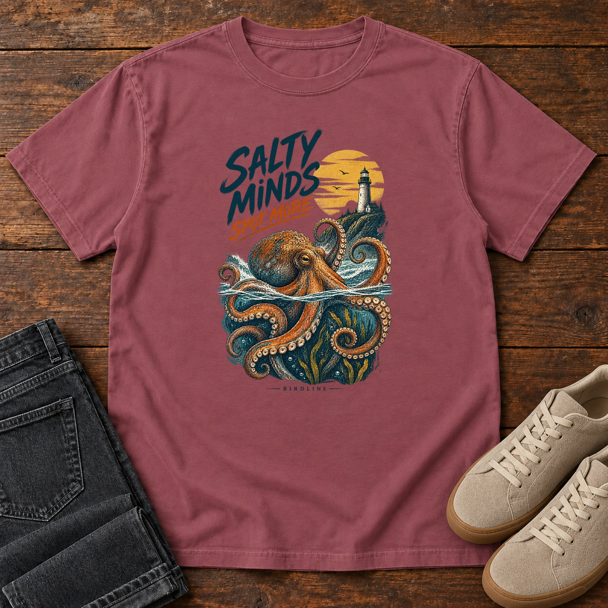 Salty Minds Spot More Octopus T-Shirt in Brick