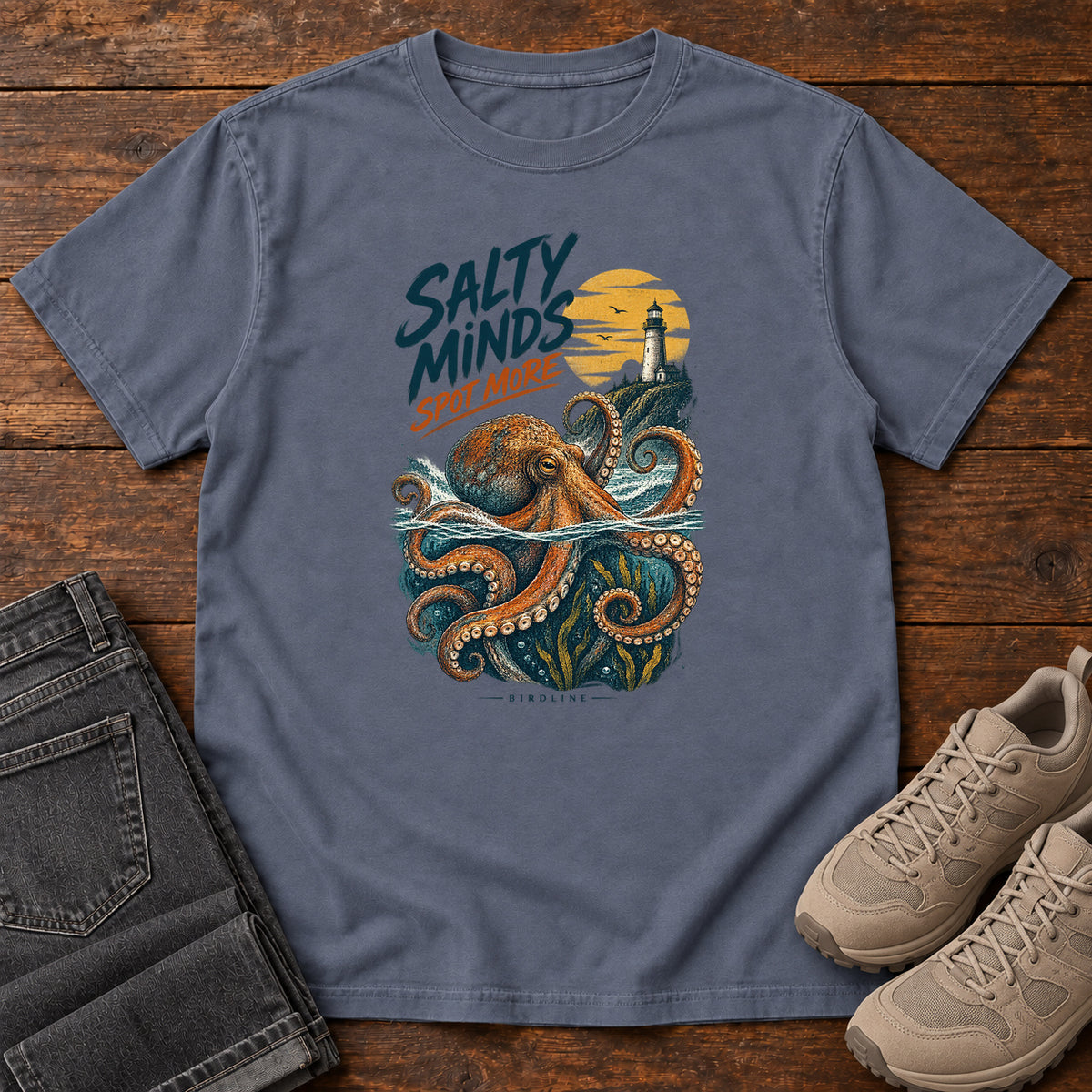 Salty Minds Spot More Octopus T-Shirt in Denim