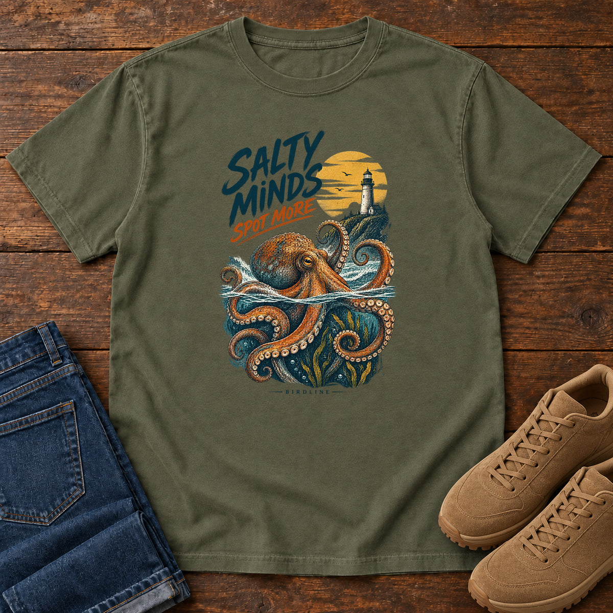 Salty Minds Spot More Octopus T-Shirt in Sage