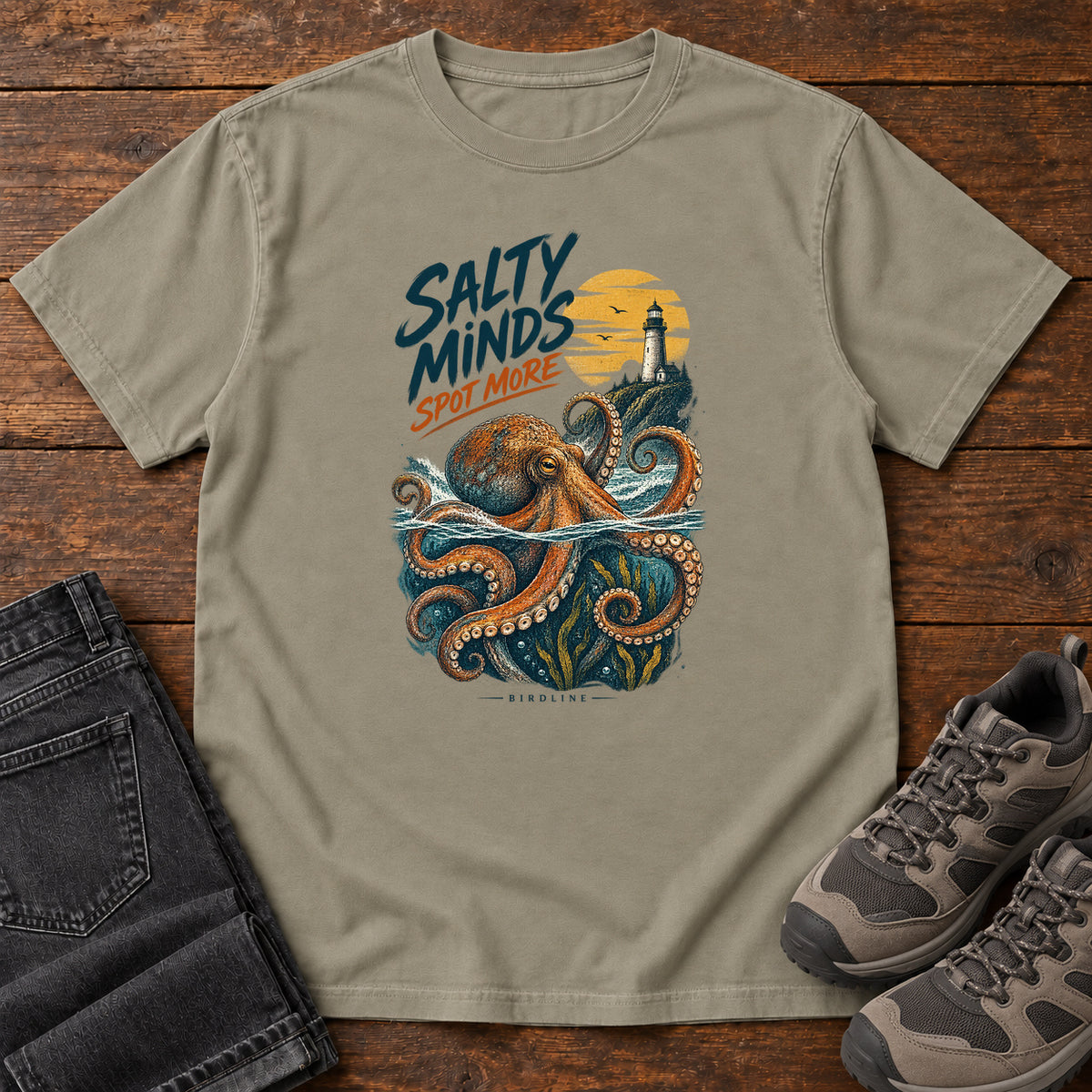 Salty Minds Spot More Octopus T-Shirt in Sandstone