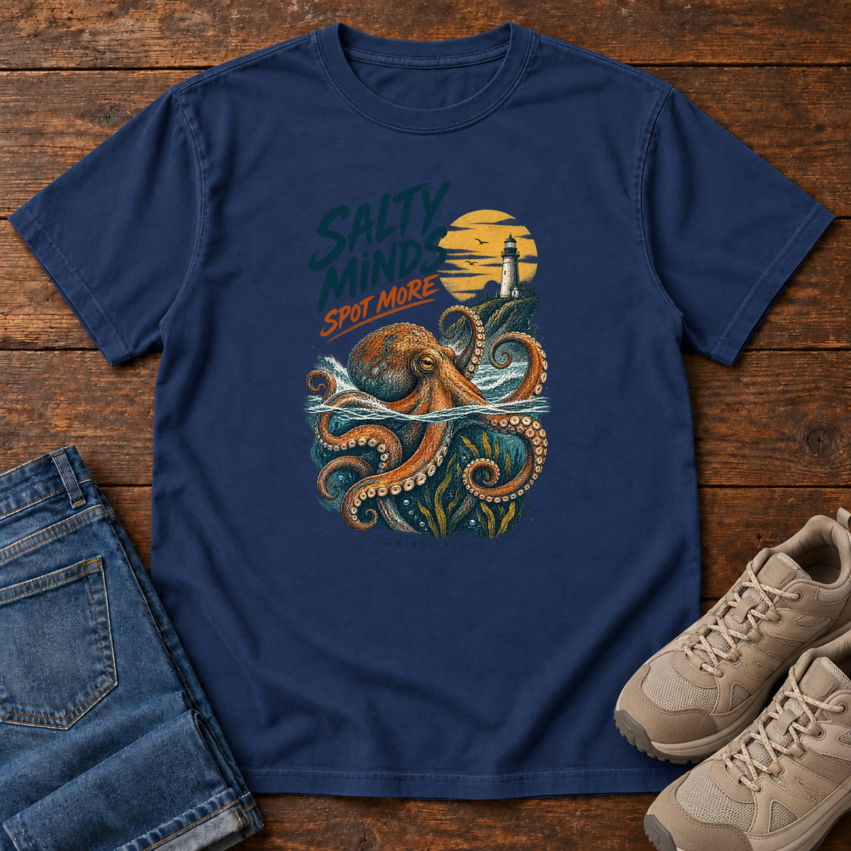 Salty Minds Spot More Octopus T-Shirt in True Navy