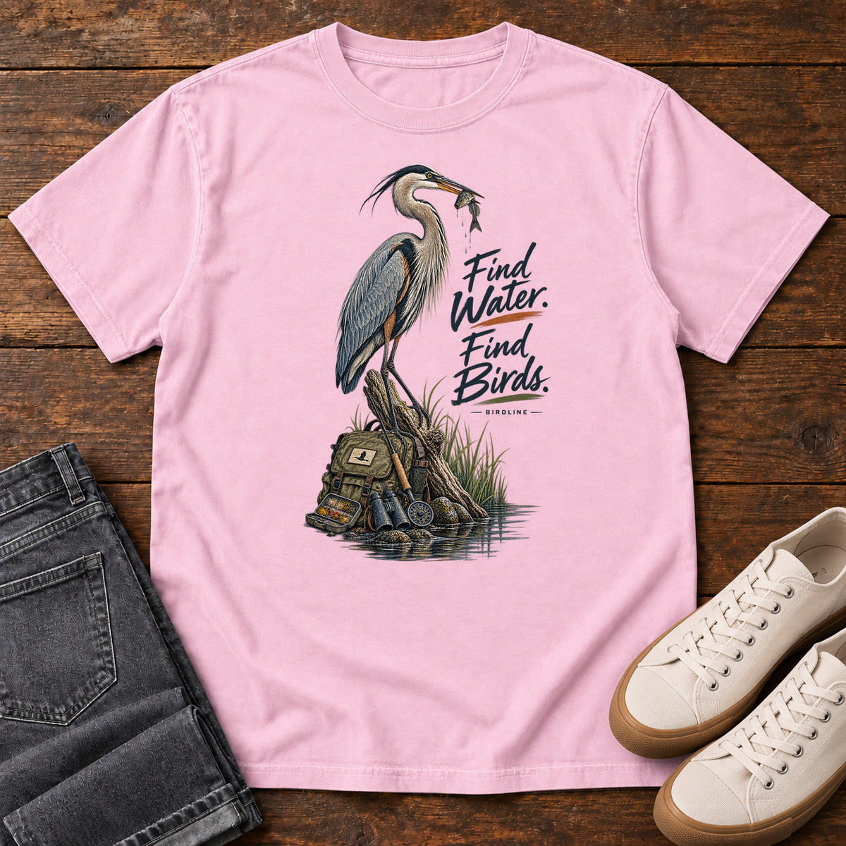 Find Where the Heron Backpack T-Shirt in Blossom