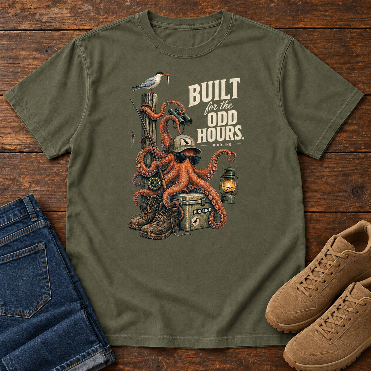 Built for the Odd Hours Octopus T-Shirt in Sage
