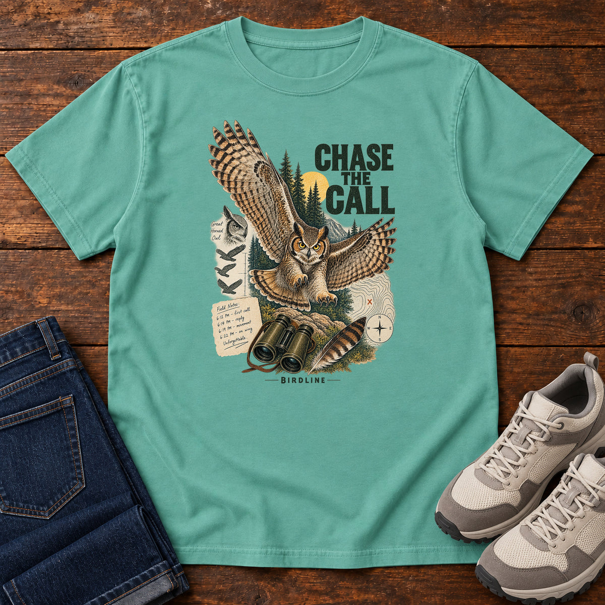 Chase the Call Owl T-Shirt in Seafoam