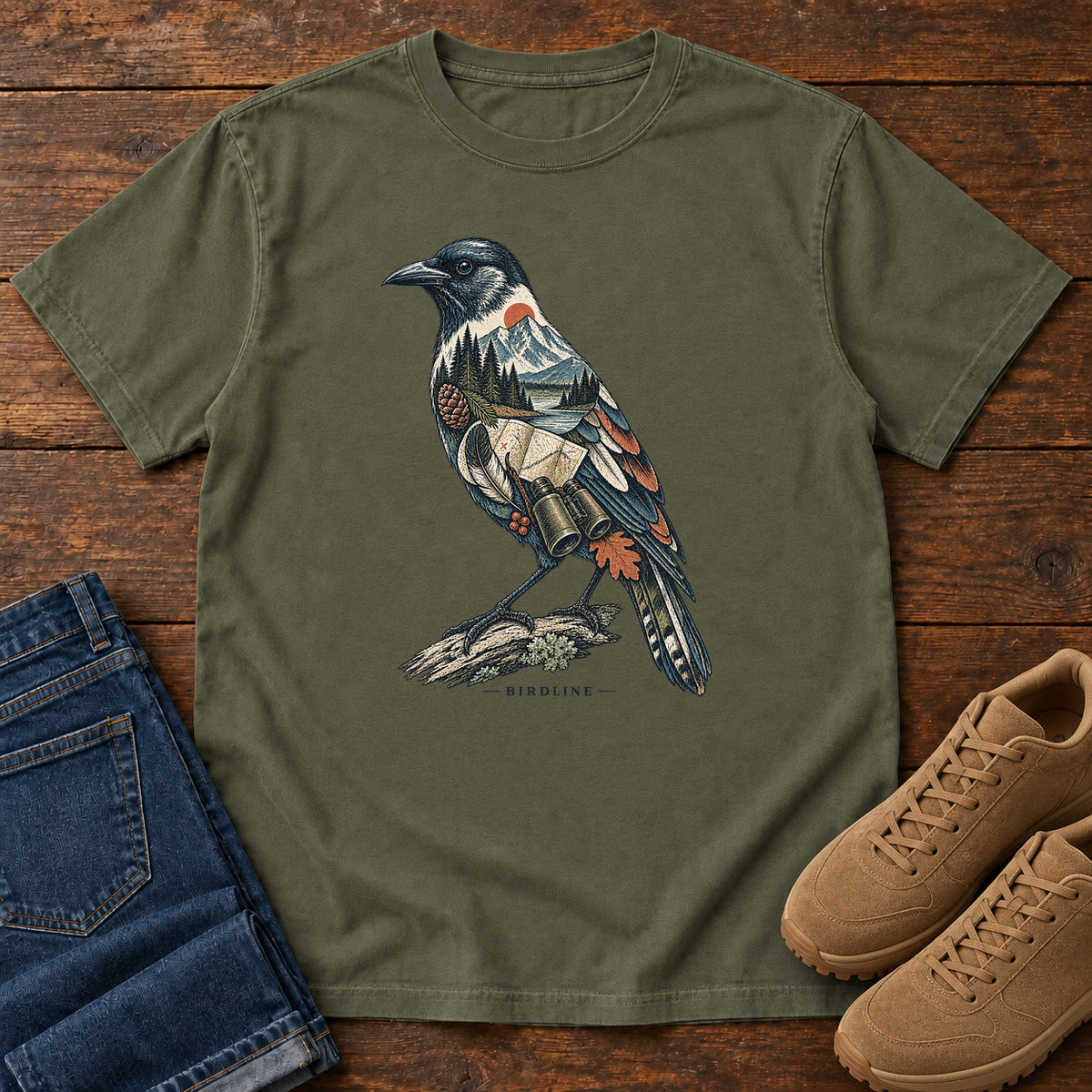 Rose Breasted Grosbeak Field Kit T-Shirt in Sage