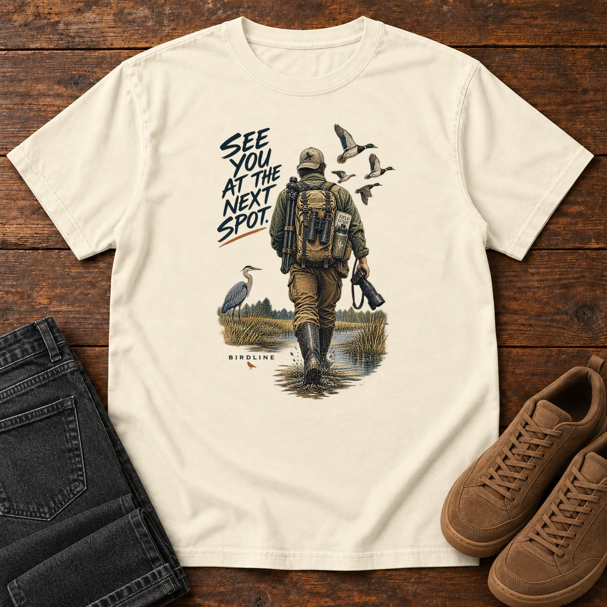 See You at the Next Spot Birdwatcher T-Shirt in Ivory