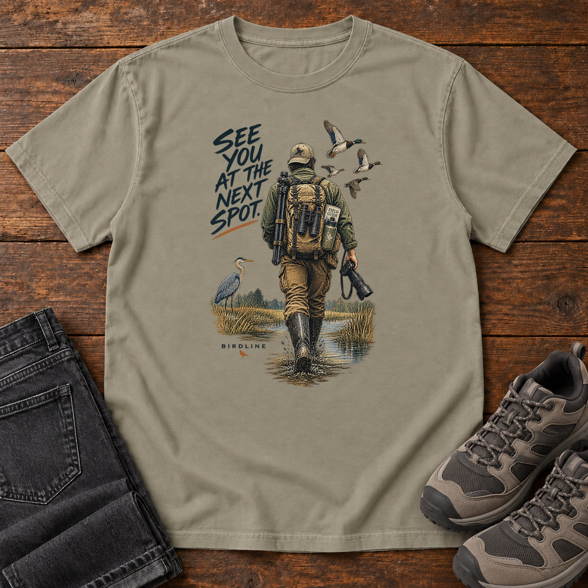 See You at the Next Spot Birdwatcher T-Shirt in Sandstone