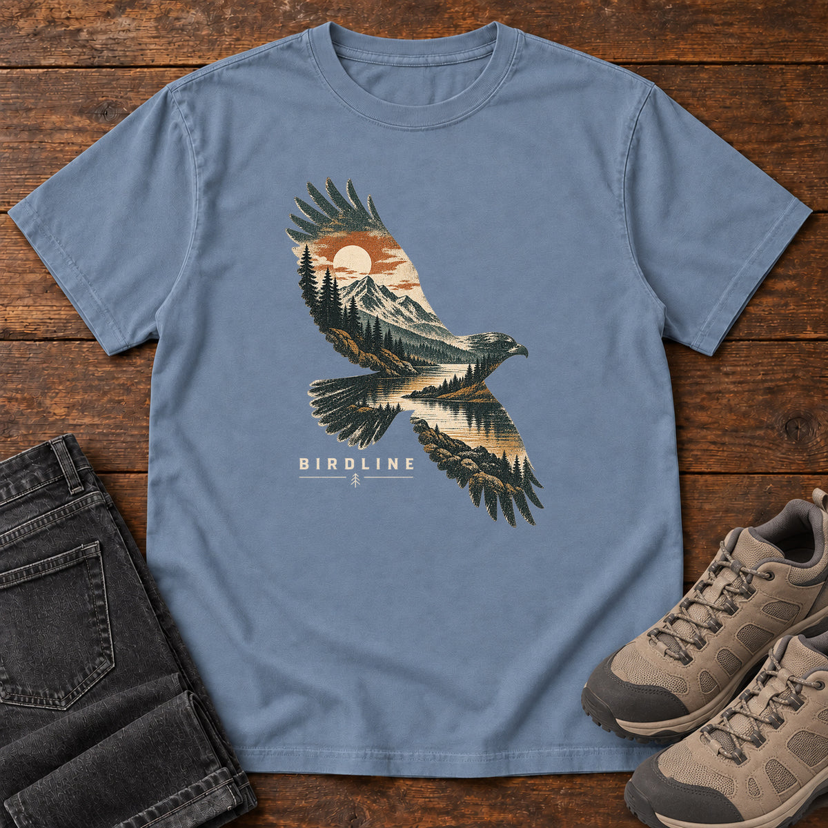 Eagle Mountain Double Exposure T-Shirt in Blue Jean