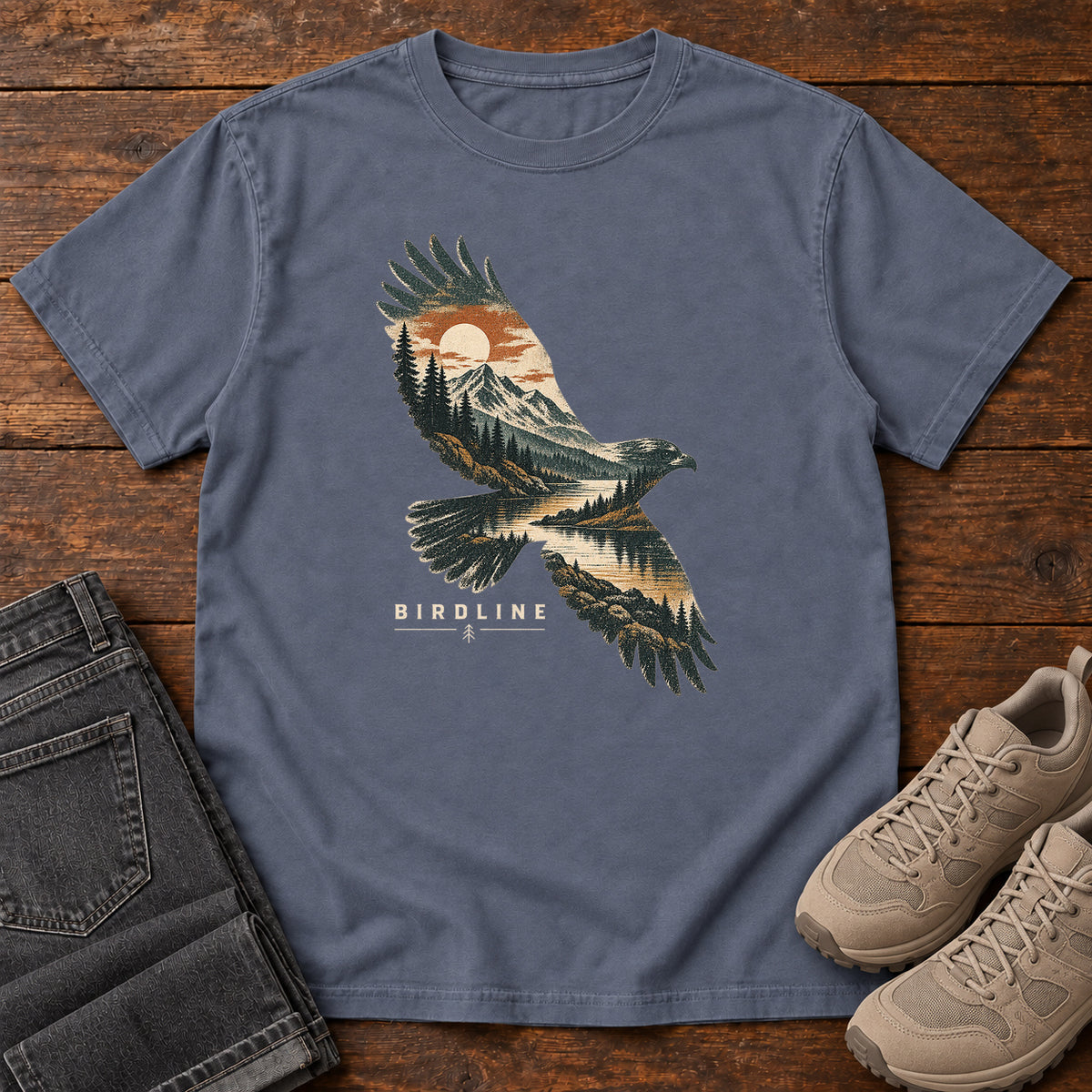 Eagle Mountain Double Exposure T-Shirt in Denim