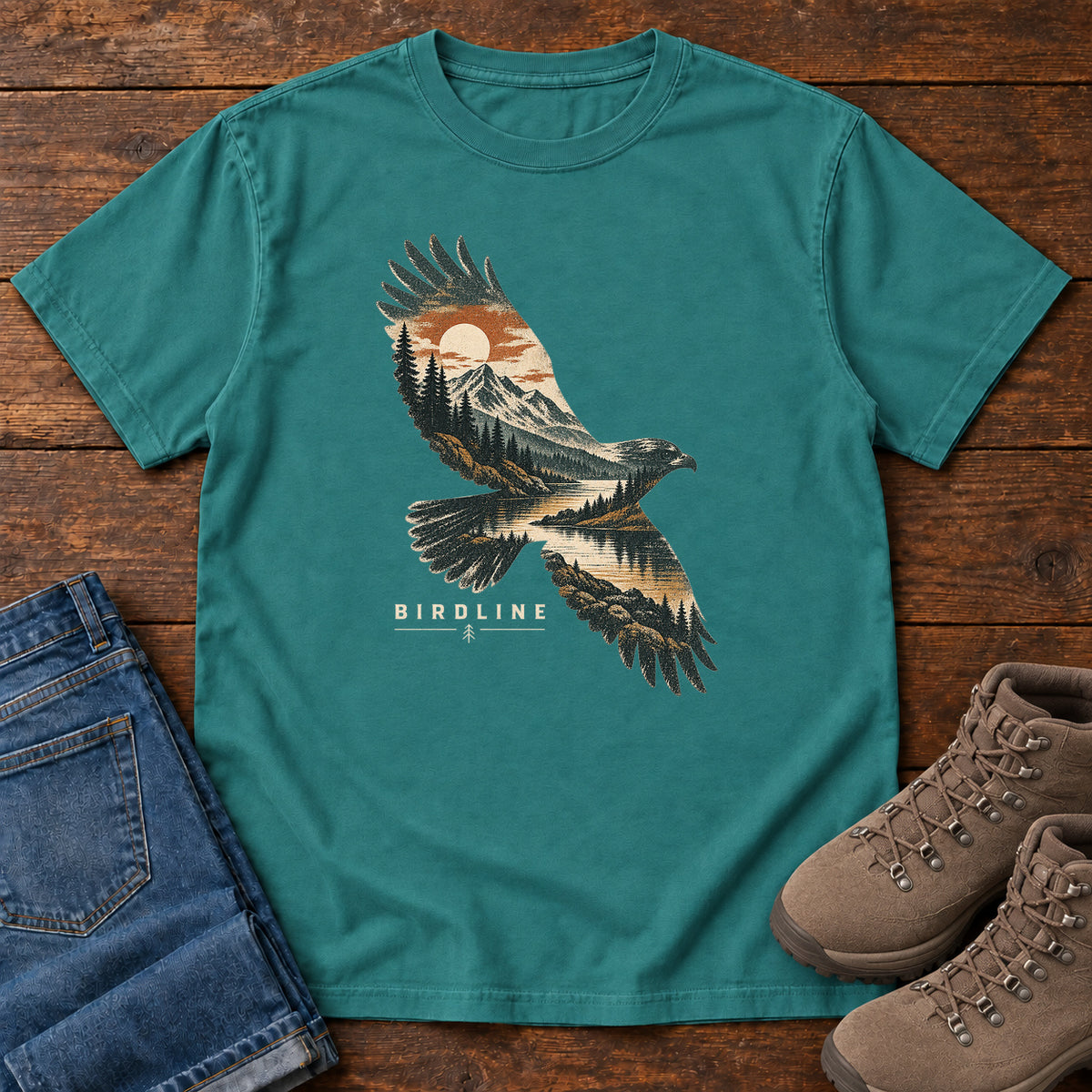Eagle Mountain Double Exposure T-Shirt in Emerald