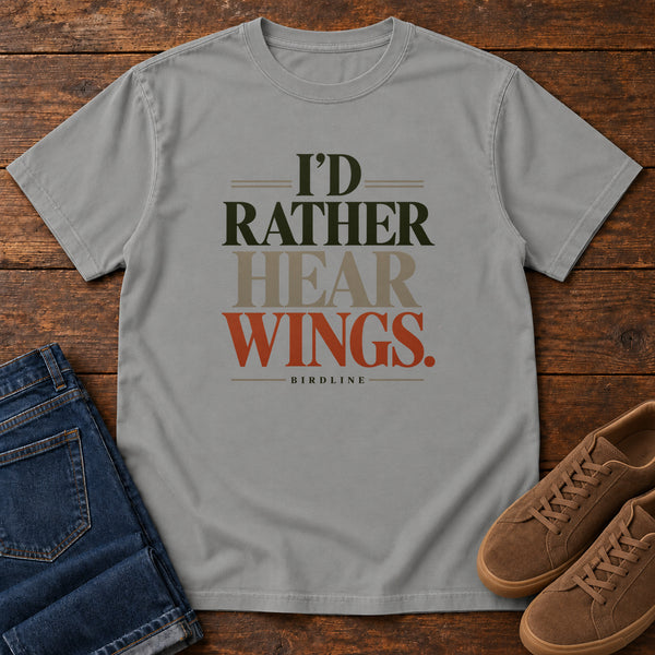 I'd Rather Hear Wings T-Shirt in Grey, front view