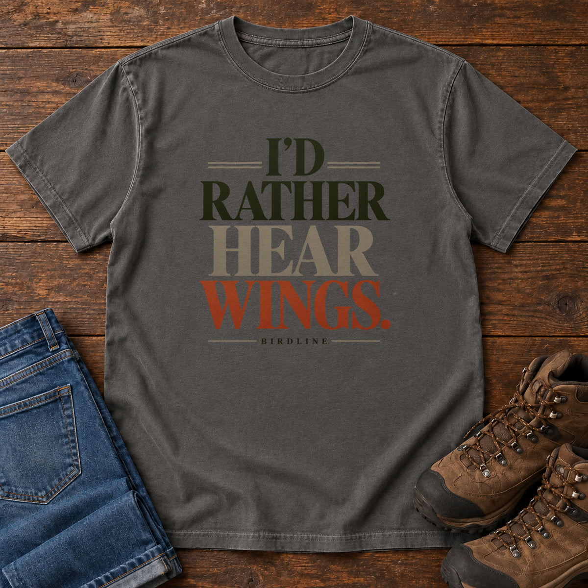 I'd Rather Hear Wings T-Shirt in Pepper