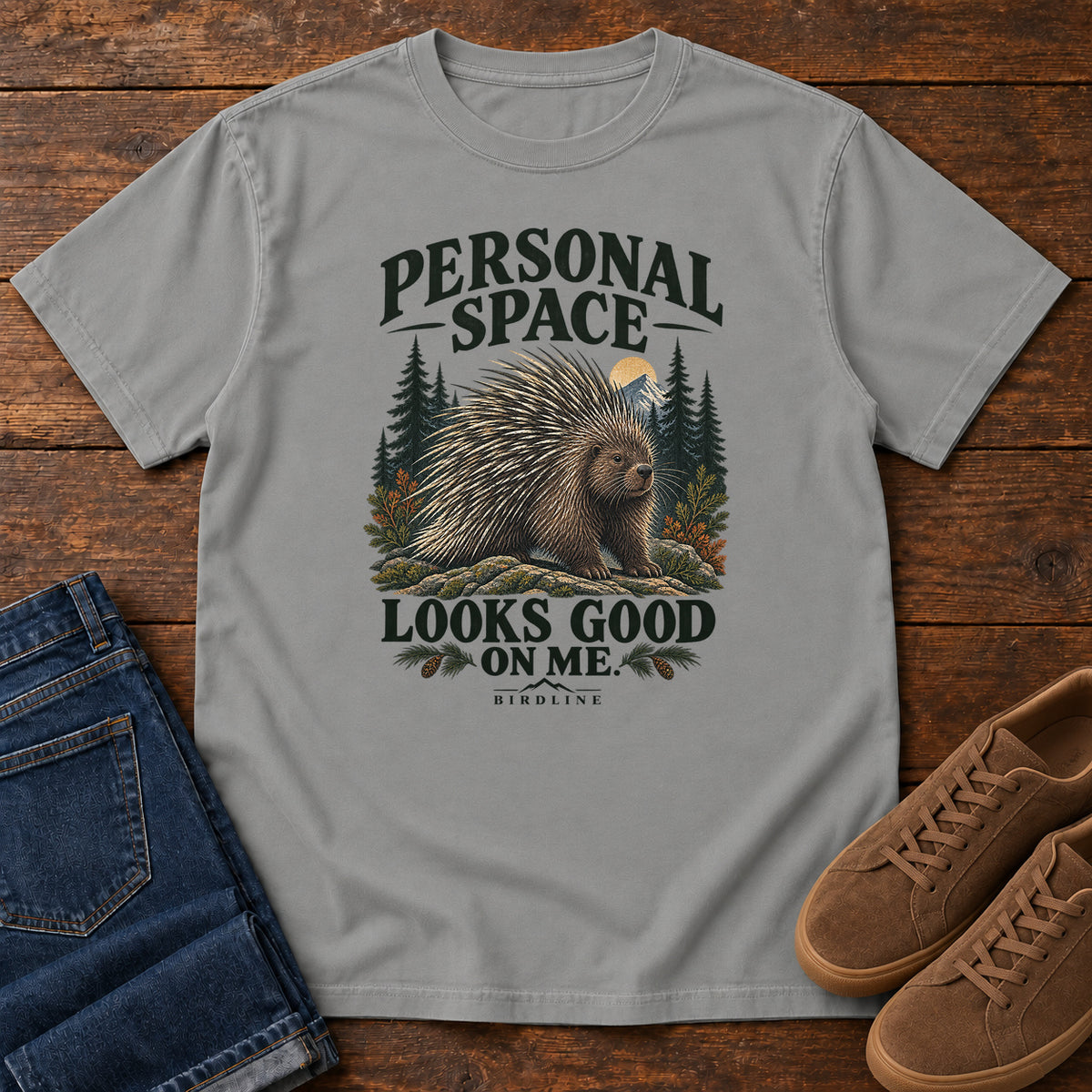 Personal Space Looks Good on Me Porcupine T-Shirt in Grey