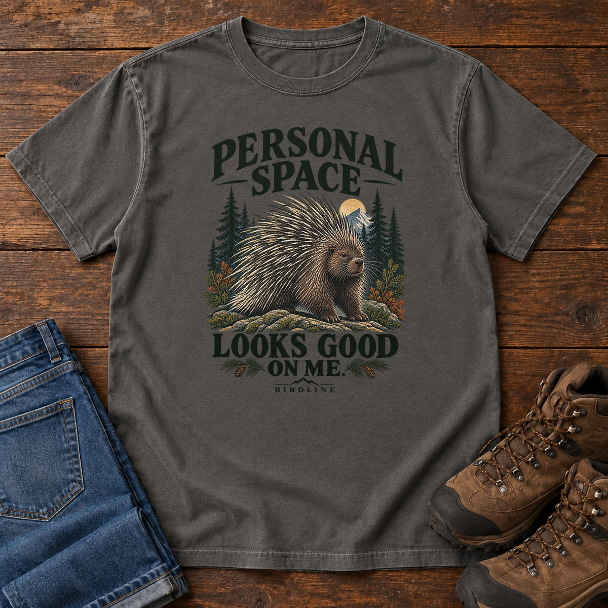 Personal Space Looks Good on Me Porcupine T-Shirt in Pepper