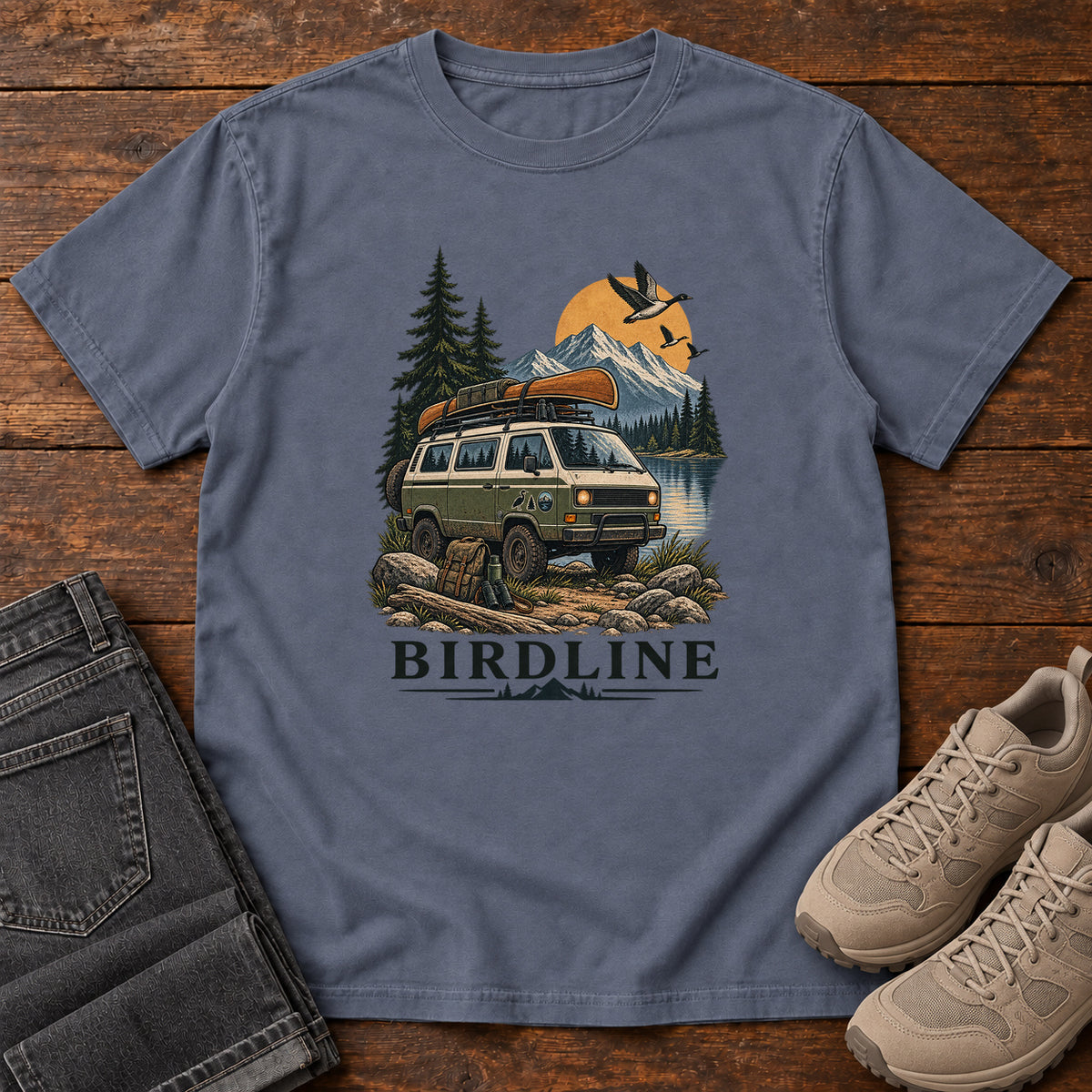Birdline Camping Van T-Shirt in Denim