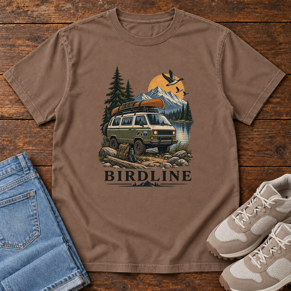 Birdline Camping Van T-Shirt in Espresso