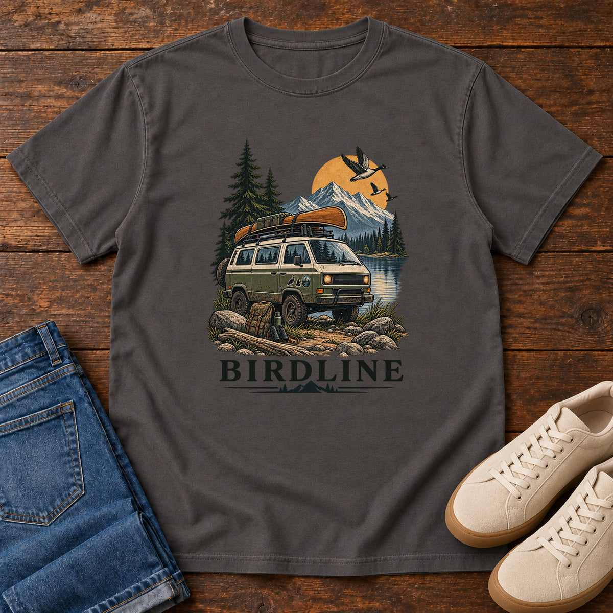 Birdline Camping Van T-Shirt in Graphite