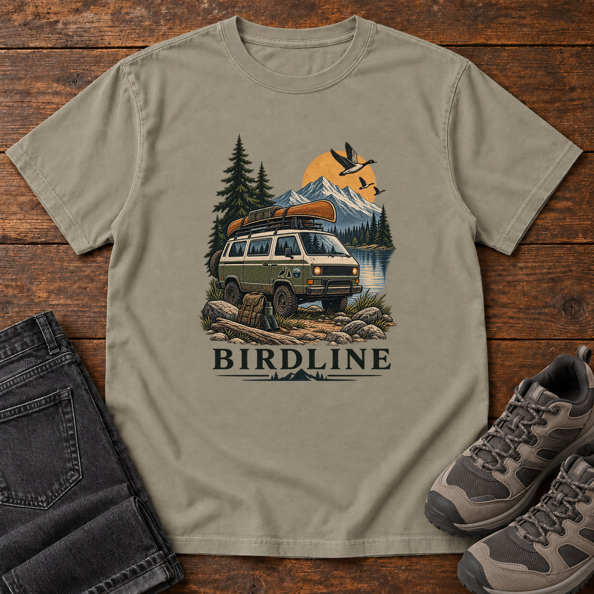 Birdline Camping Van T-Shirt in Sandstone
