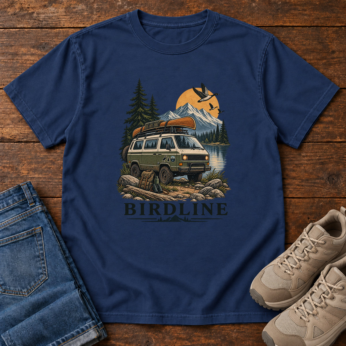 Birdline Camping Van T-Shirt in True Navy