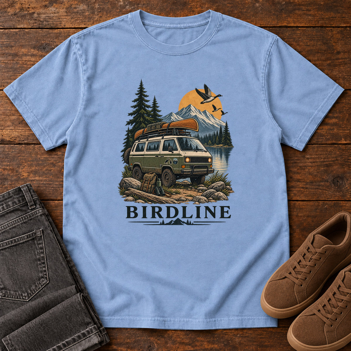Birdline Camping Van T-Shirt in Washed Denim