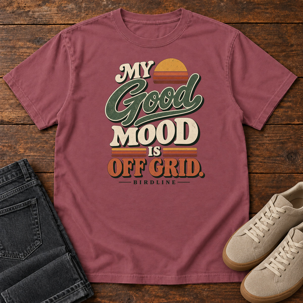 My Good Mood Is Off Grid T-Shirt in Brick