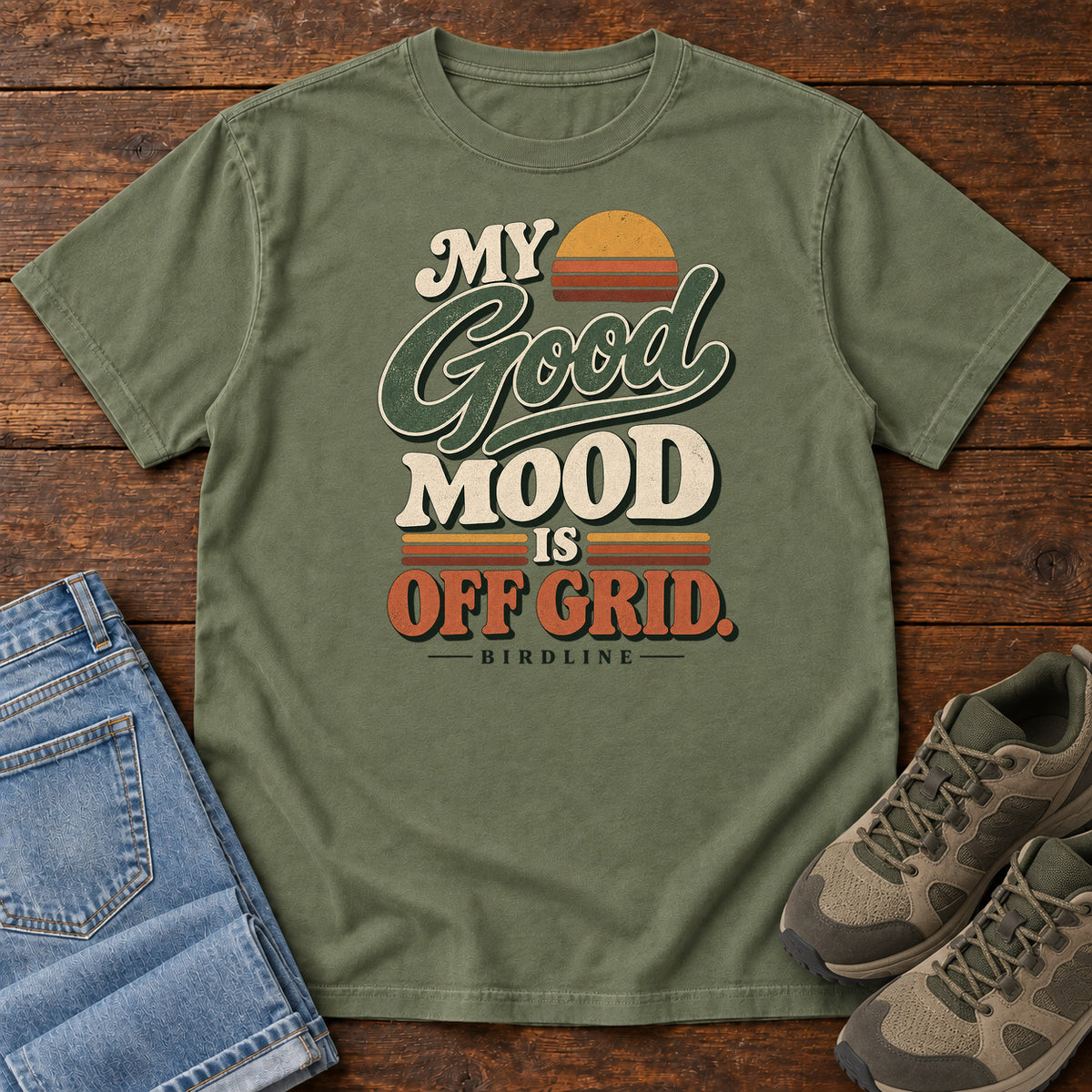 My Good Mood Is Off Grid T-Shirt in Moss
