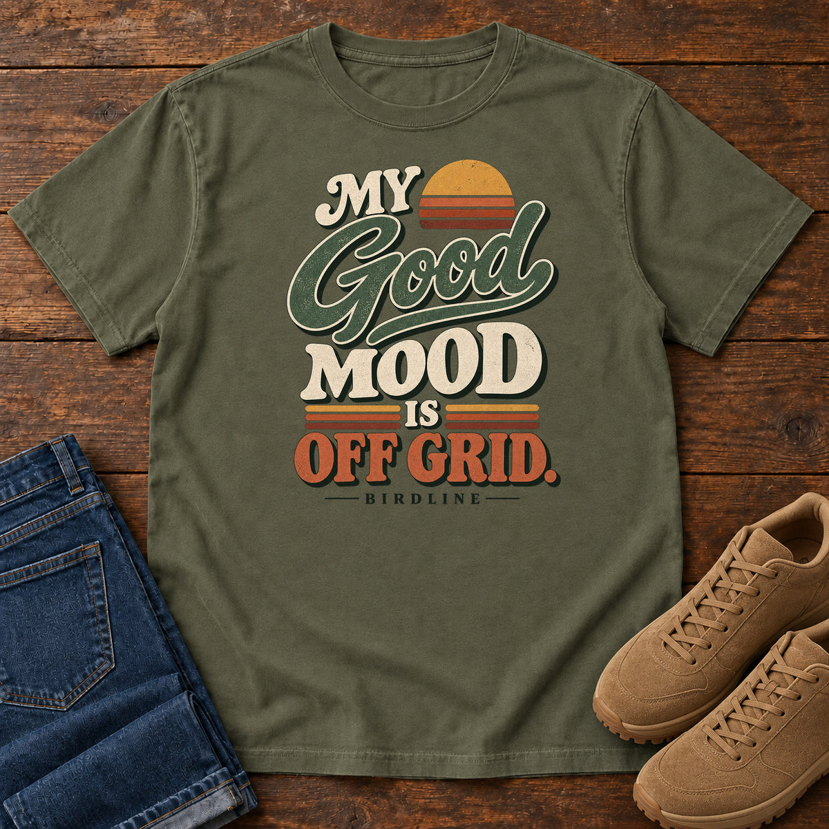 My Good Mood Is Off Grid T-Shirt in Sage