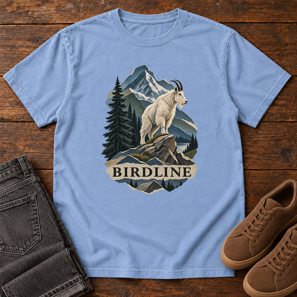 Mountain Goat T-Shirt in Washed Denim, front view