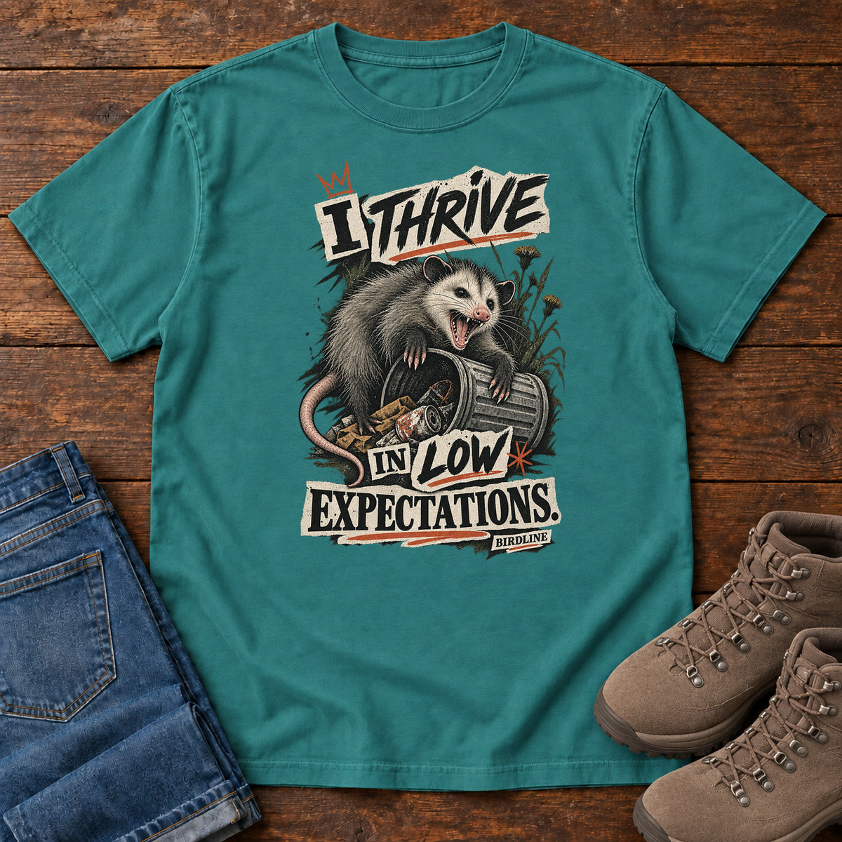 I Thrive in Low Expectations Opossum T-Shirt in Emerald