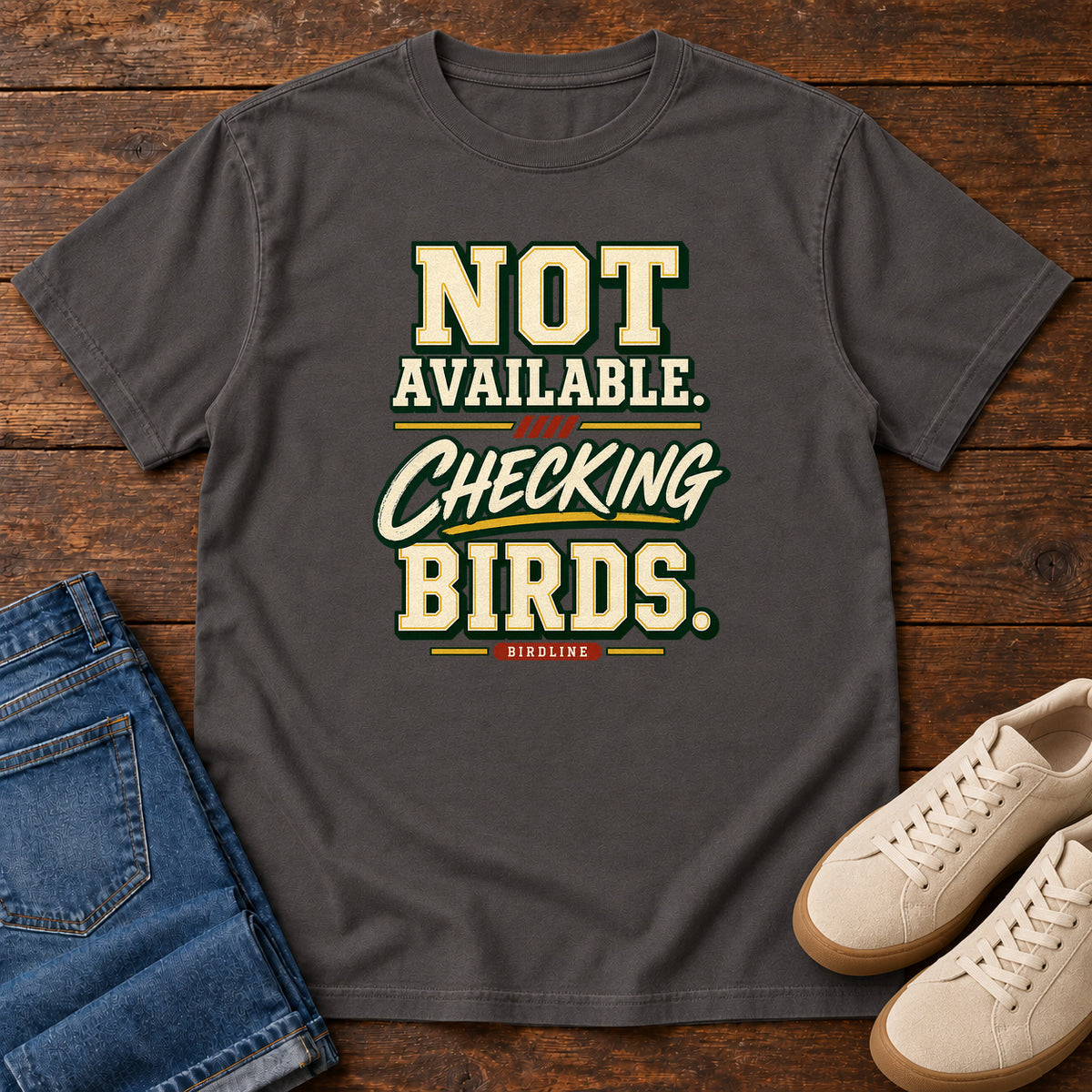 Not Available Checking Birds T-Shirt in Graphite
