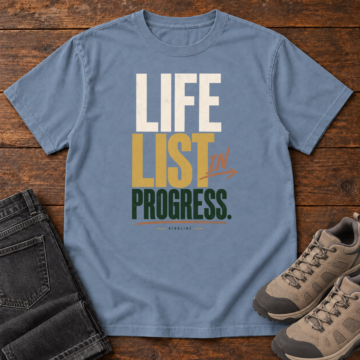 Life List in Progress T-Shirt in Blue Jean