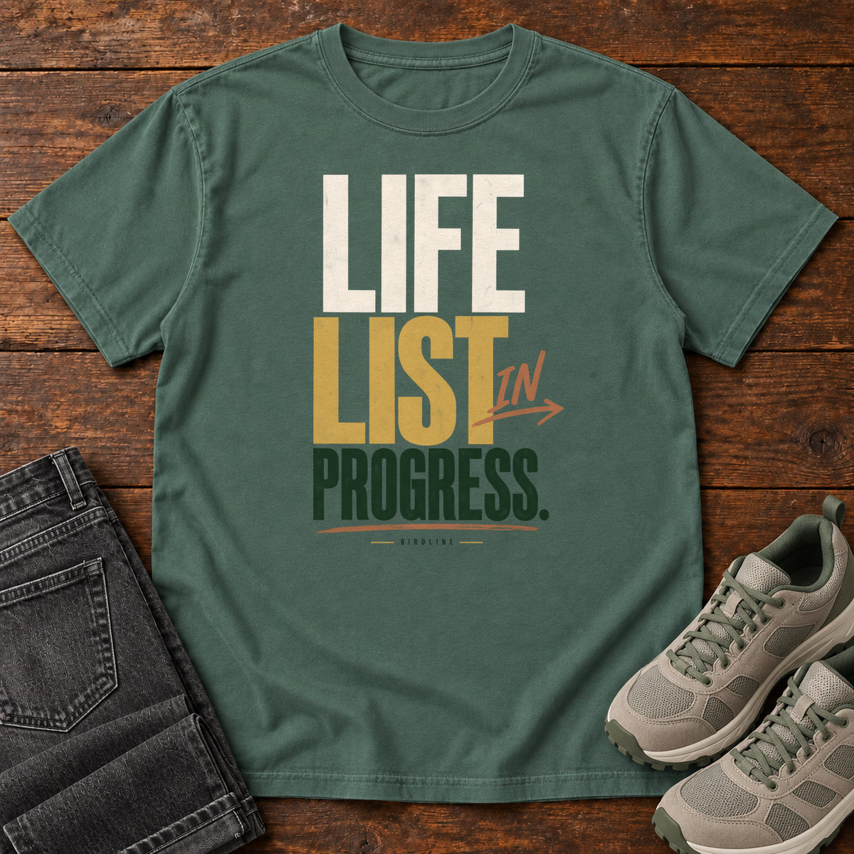 Life List in Progress T-Shirt in Blue Spruce