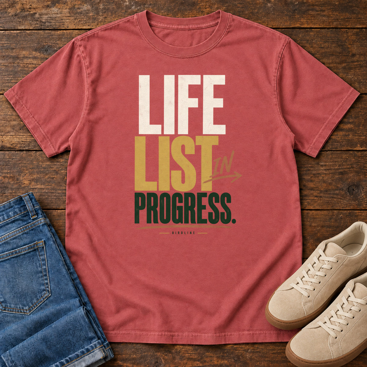 Life List in Progress T-Shirt in Crimson