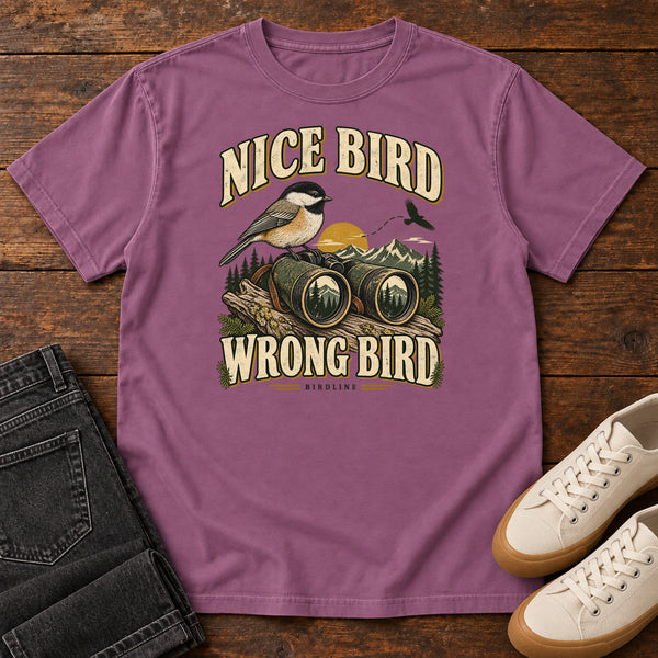Nice Bird. Wrong Bird. T-Shirt in Berry, front view