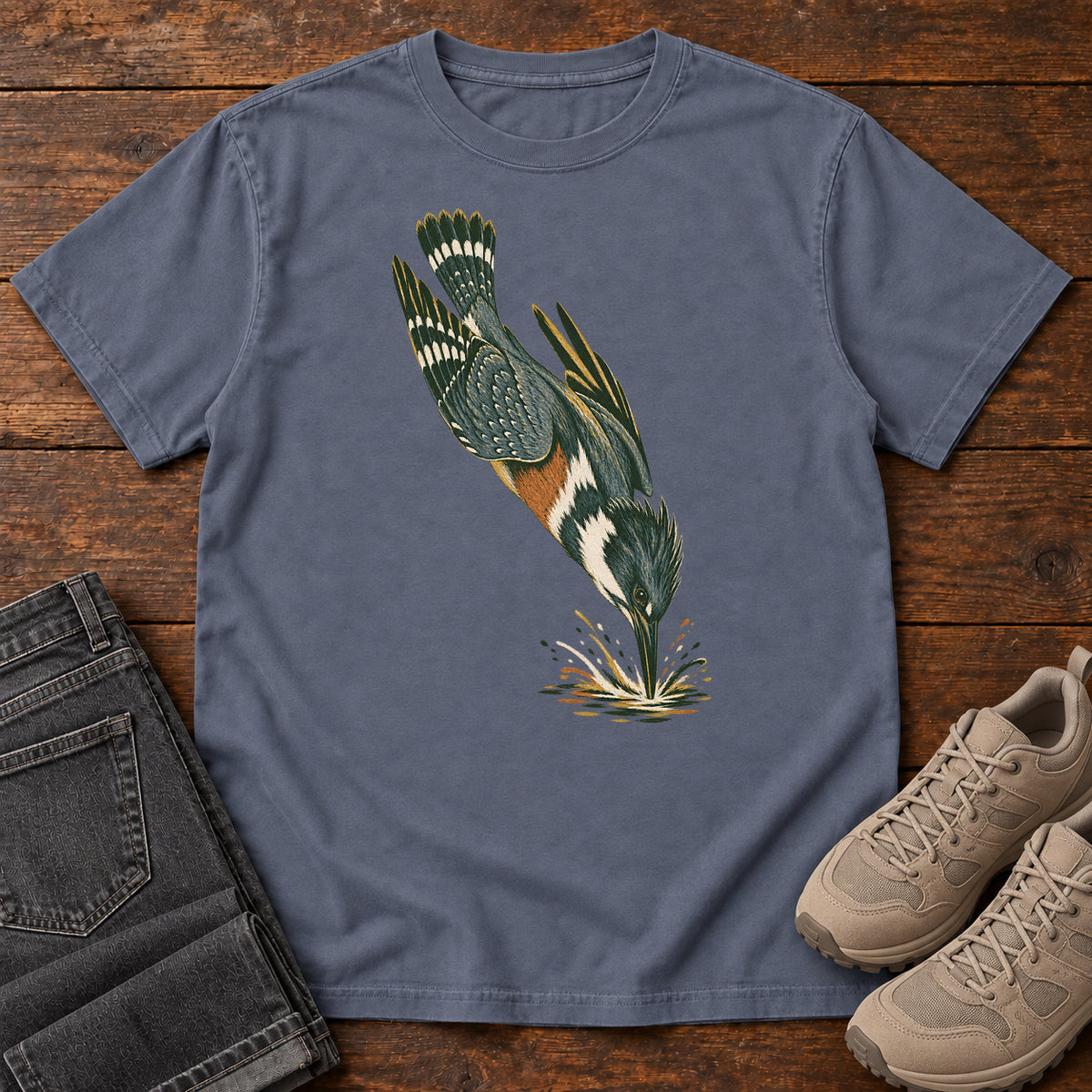 Diving Kingfisher T-Shirt in Denim